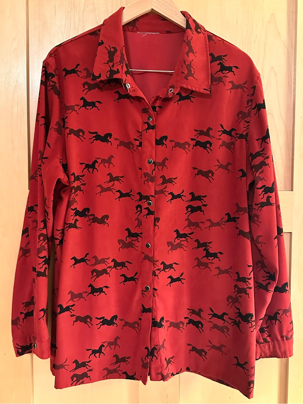 HALSTON Vintage Y2K Equestrian Rust Red Western Horse Print Snap Button Shirt XL